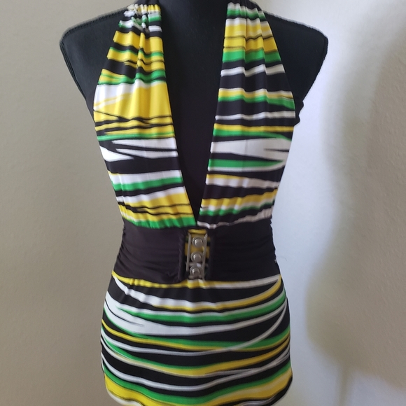 Ladies Sexy Black, Green and Gold Halter Top - Picture 4 of 10